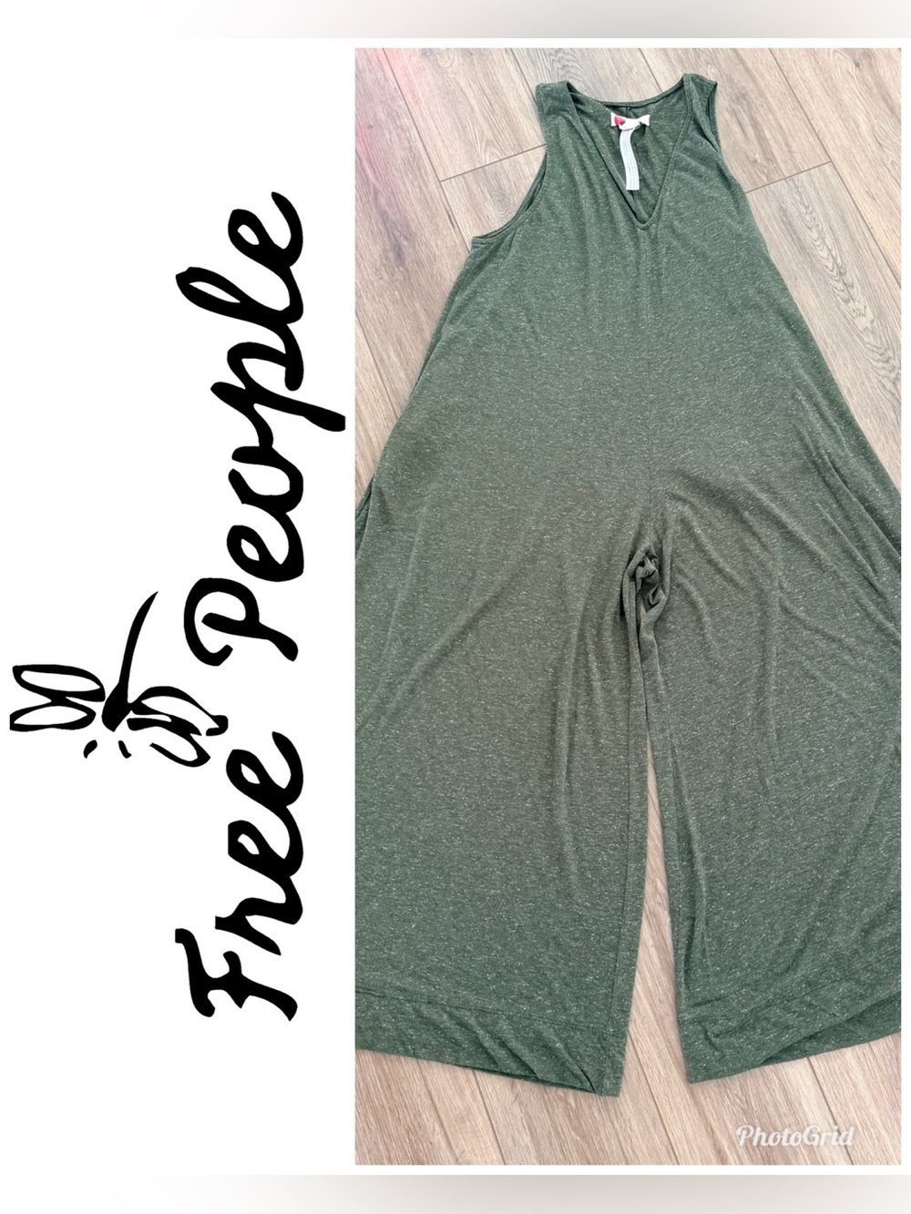 Free People Olive Green Sleeveless Wide-Leg Jumpsuit